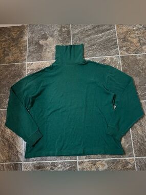 Vintage Eddie Bauer Turtleneck Shirt L Green Made in USA Long Sleeve